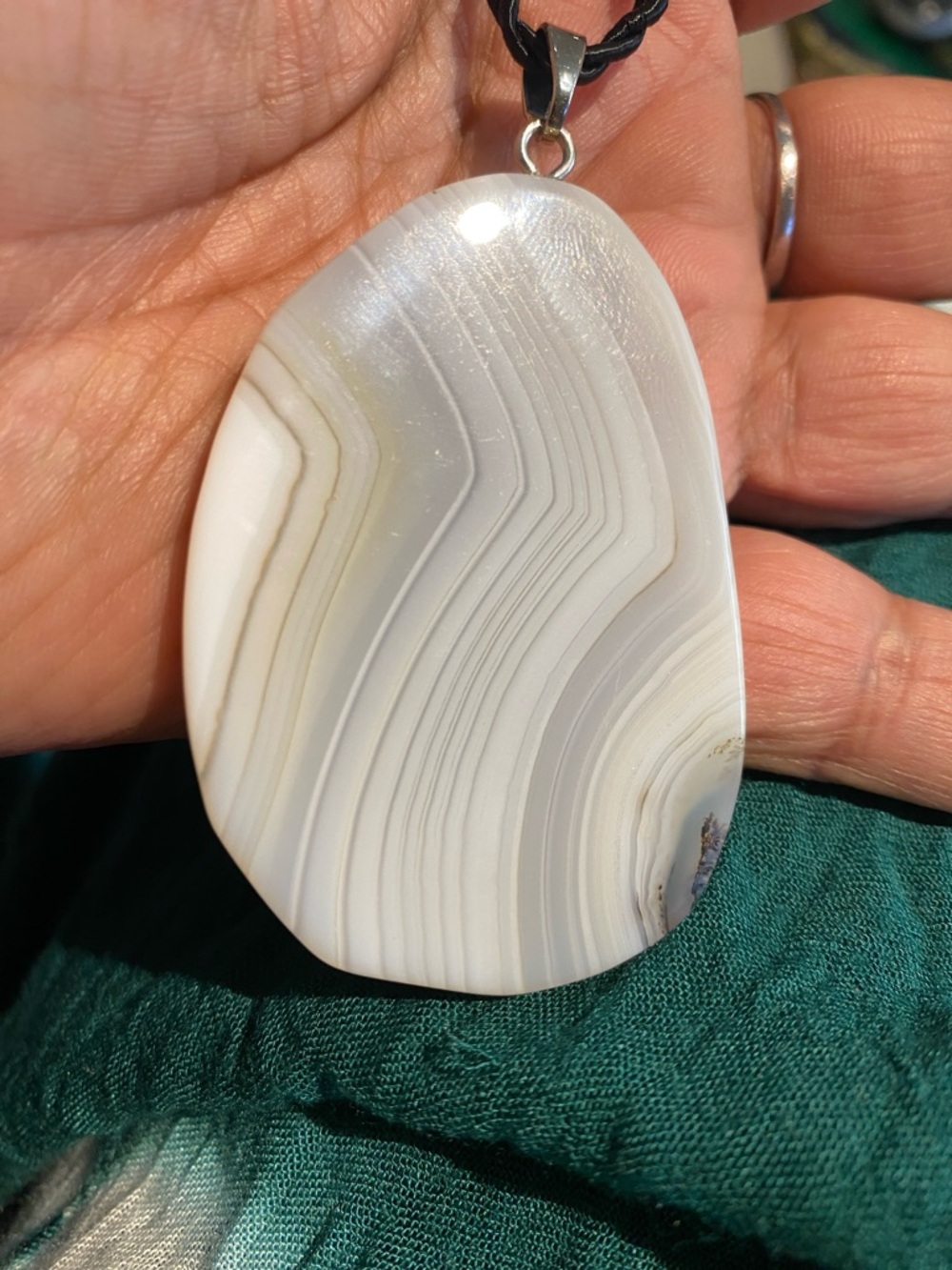 Natural White Banded Agate Pendant Necklace
